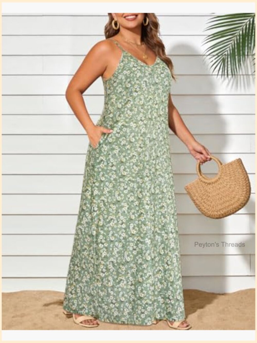 Plus Size Sleeveless Spaghetti Strap Maxi Dress with Pockets - Picture 5 of 6